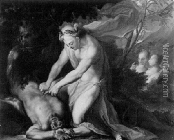 Apollon Enthautet Den Satyr Marsyas Oil Painting - Johann August Nahl the Elder