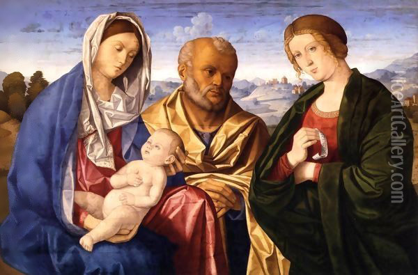 The Holy Family with a Female Saint Oil Painting - Vincenzo di Biagio Catena