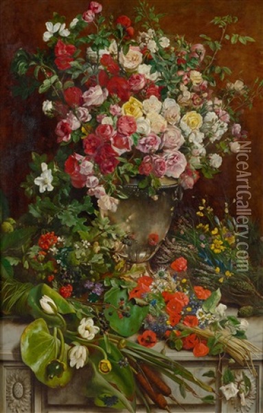 Homage To The Queen Of The Flowers Oil Painting - Charles Verlat