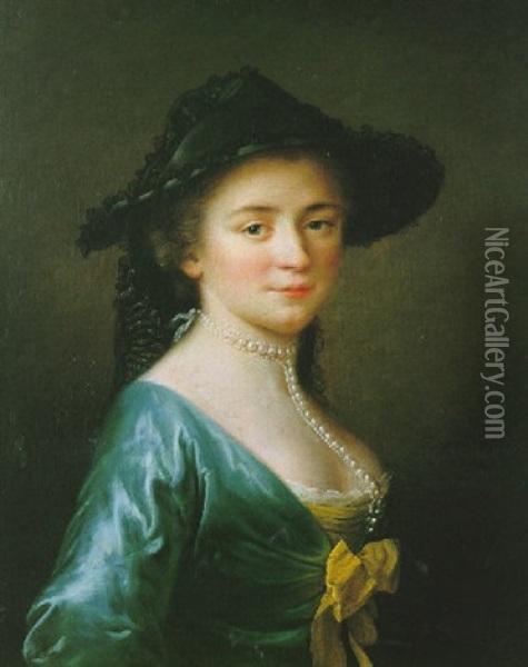 Portrait De Jeune Femme Au Collier De Perles Oil Painting - Francois Hubert Drouais