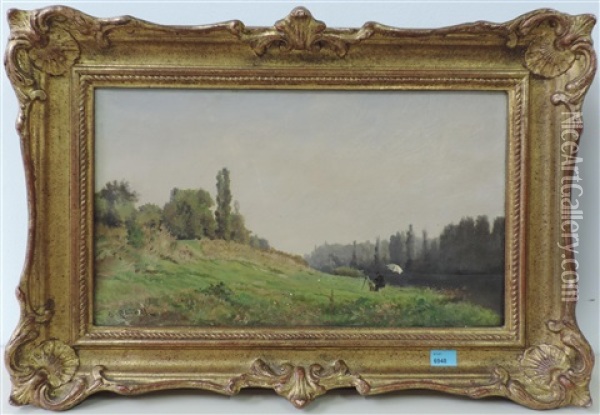 Flusslandschaft Mit Maler An Seiner Staffelei Oil Painting - Charles-Henri Quinet