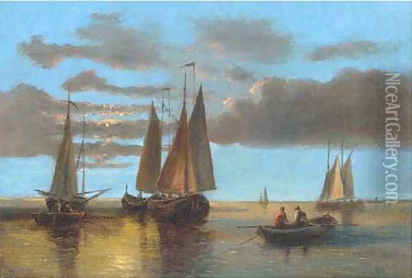 Fishing boats on the Scheldt Oil Painting - Abraham Hulk Snr