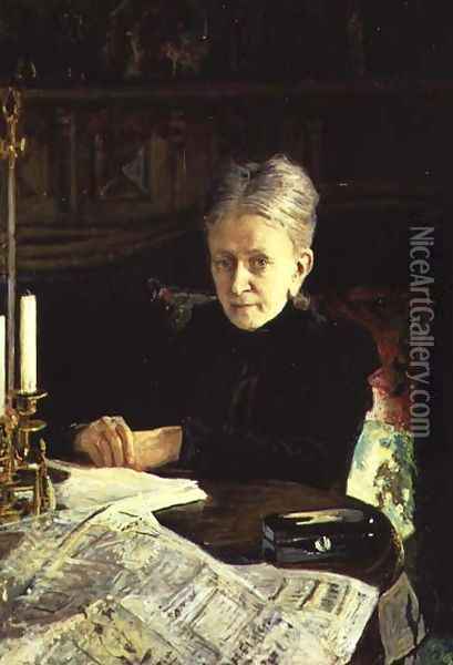Portrait of Elena Osipovna Likhacheva (1836-1904) Writer and Social Activist, 1892 Oil Painting - Nikolai Nikolaevich Ge
