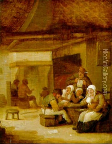 Boors Merrymaking In A Tavern Oil Painting - Bartholomeus Molenaer