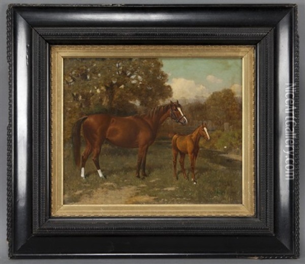 Mare And Yearling Oil Painting - Henry Stull
