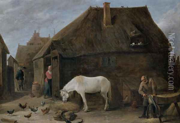 The Chaff-Cutter Oil Painting - David The Younger Teniers