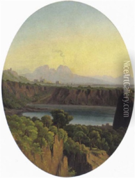 Landschaft Mit Einem See Bei Neapel Oil Painting - Carl (Karl) Wilhelm Goetzloff