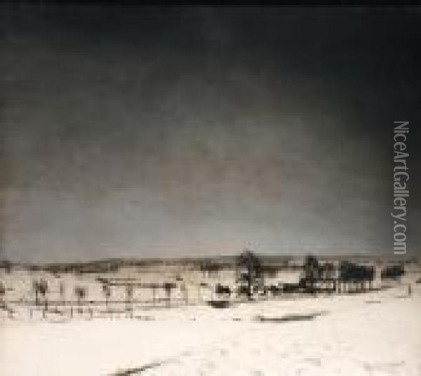 La Route Dans La Plaine En Hiver - A Road Through A Winterlandscape Oil Painting - Valerius De Saedeleer
