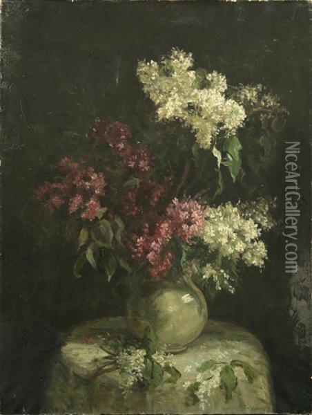Still Life Of Flowers In A Green Vase Oil Painting - Albert Tibule Furcy De Lavault