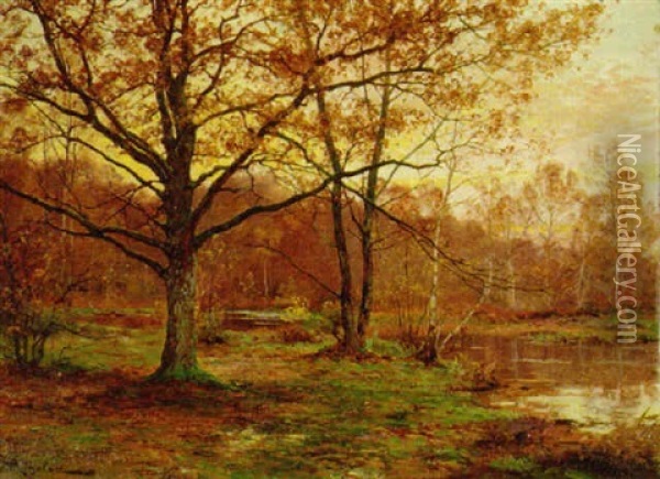 A Wooded River Landscape Oil Painting - Albert Gabriel Rigolot