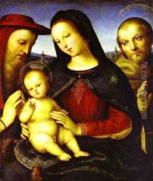Madonna With The Christ Child Blessing And St Jerome And St Francis (Von Der Ropp Madonna) 1502 Oil Painting - Raphael