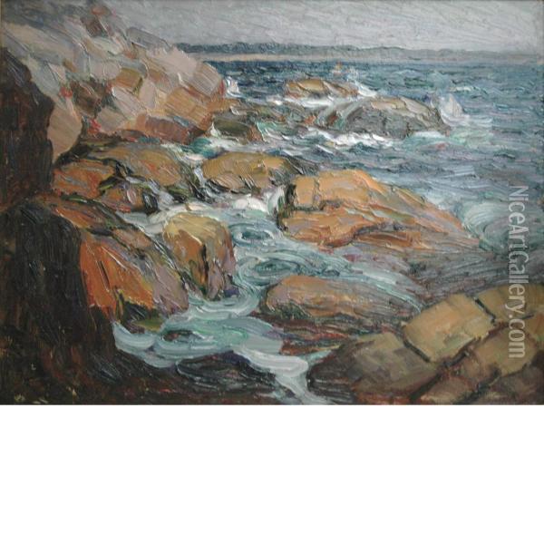 Rocks And Sea Oil Painting - Charles Basing