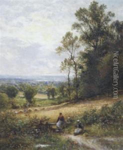 Harvest Time, Near Dorking Oil Painting - Alfred Augustus Glendening