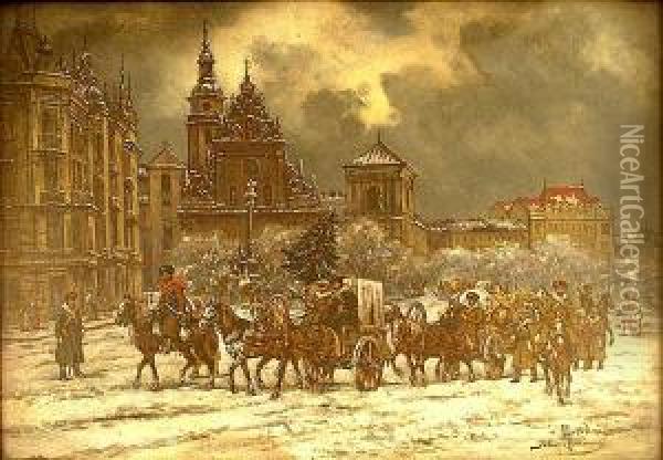 Wigilia 1914, Lwow Oil Painting - Tadeusz Rybkovski
