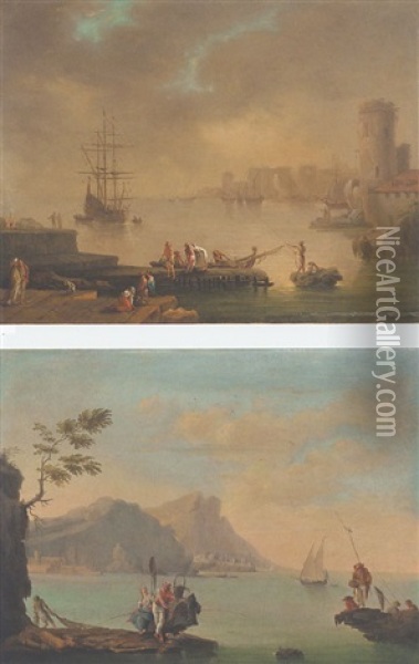 Scene De Port Mediterraneen Avec Personnages Oil Painting - Charles Francois Lacroix