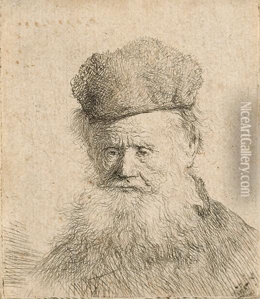 Bust Of An Old Man, With A Fur Cap Oil Painting - Rembrandt Van Rijn