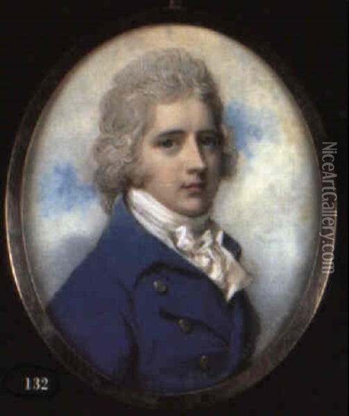 Portrait Of A Gentleman In Blue Coat Oil Painting - Richard Cosway