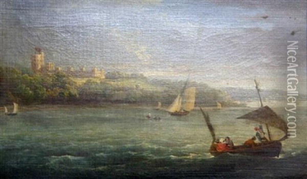 Shipping Off The Coast By A Castle Oil Painting - William Payne