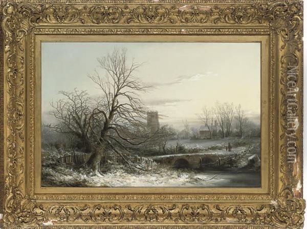 A Frosty Morning, Packwood Church, Warwickshire Oil Painting - Edward Partridge