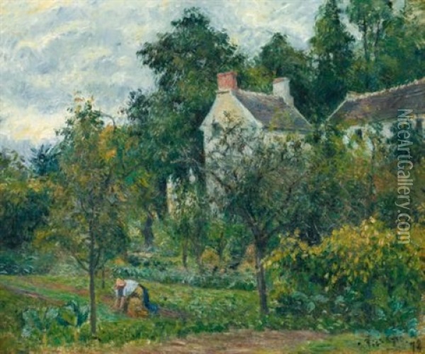 La Maison Rondest Et Son Jardin A L'hermitage, Pontoise Oil Painting - Camille Pissarro