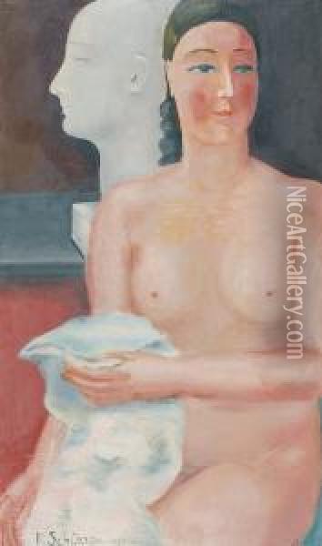 Nu Et Sculpture (1930) Oil Painting - Ferdinand Schirren