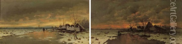 Winter: Sunrise Oil Painting - Johann Jungblut