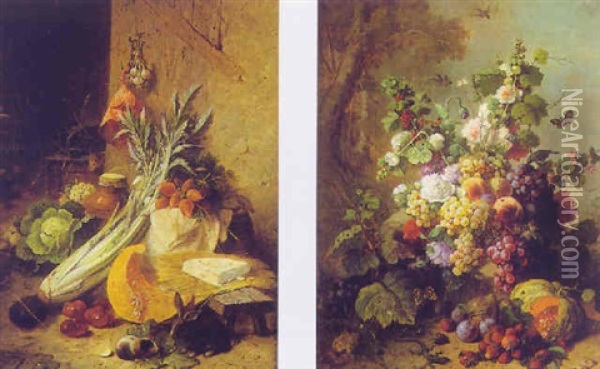 Nature Morte Aux Fleurs Et Fruits Oil Painting - Jean Alexandre Remy Couder