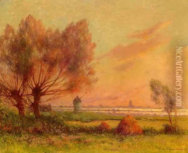 Soleil couchant sur les marais salants Oil Painting - Ferdinand Loyen Du Puigaudeau