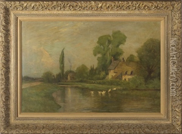 Cottage Beside A Stream With Ducks Oil Painting - Charles Melville Dewey