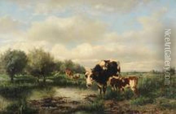 Kuhe Auf Der Weide Oil Painting - Albertus Gerardus Bilders