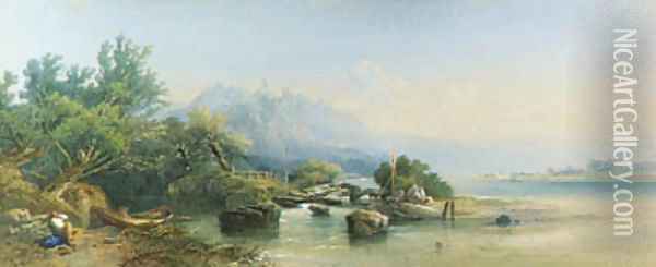 View of Bacharach on the Rhine, Germany Oil Painting - Edward M. Richardson
