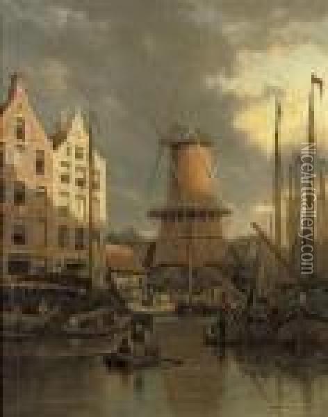 The Mill 'de Roozeboom' Oil Painting - Pieter Cornelis Dommershuijzen