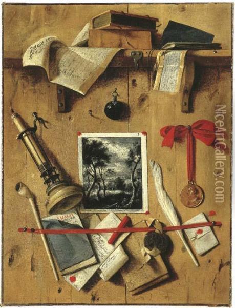 A Trompe L'oeil Still Life Oil Painting - Jean-Francois de Le Motte