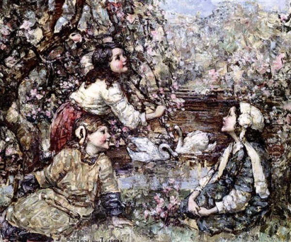 By The Burn Oil Painting - Edward Atkinson Hornel