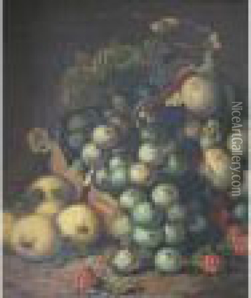 Still Life Of Grapes, Plums, Raspberries And Apples Oil Painting - Oliver Clare