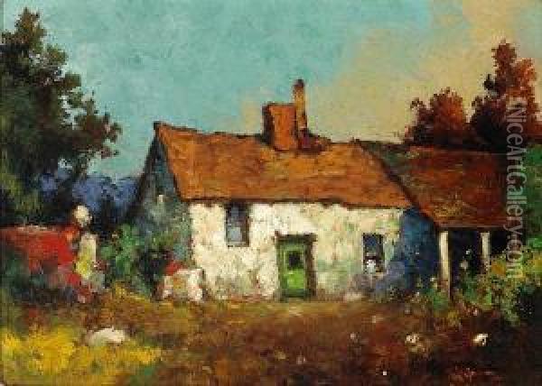 Old Adobe Farmhouse, Napa County Oil Painting - William Sparks