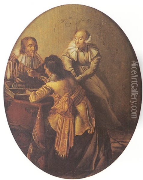 Les Joueurs De Tric-trac Oil Painting - Pieter Jacobs Codde