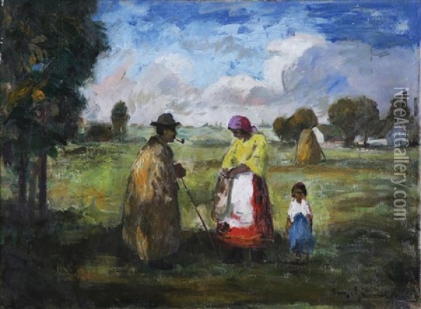 Figures In The Field Oil Painting - Bela Ivanyi Gruenwald