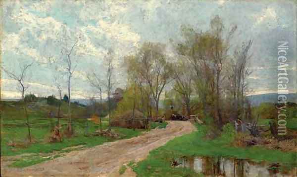 Road Through A Wooded Landscape Oil Painting - Hugh Bolton Jones