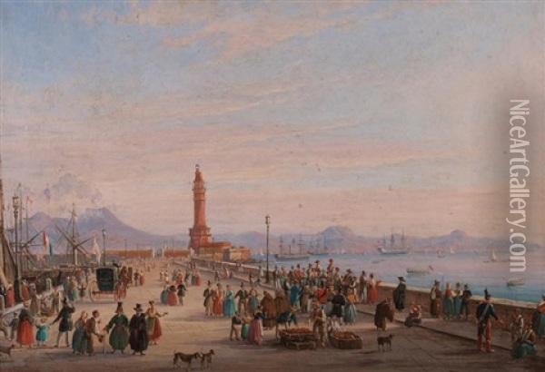 Vue Du Port De Naples Oil Painting - Salvatore Candido