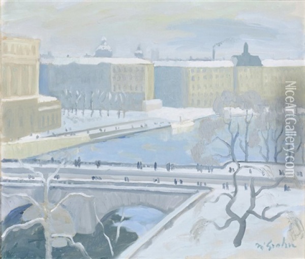 Vinterdag Vid Norrbro Oil Painting - Hjalmar Grahn