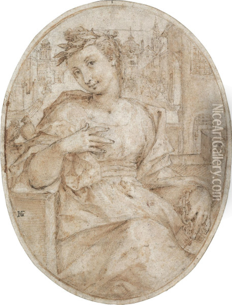An Allegorical Female Figure Oil Painting - Crispijn I De Passe