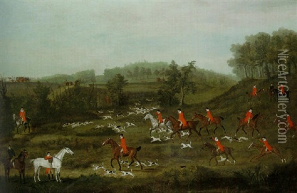 A Hunt In A Wooded Landscape, With A Fortified House And A Church Beyond Oil Painting - Francis Sartorius the Elder