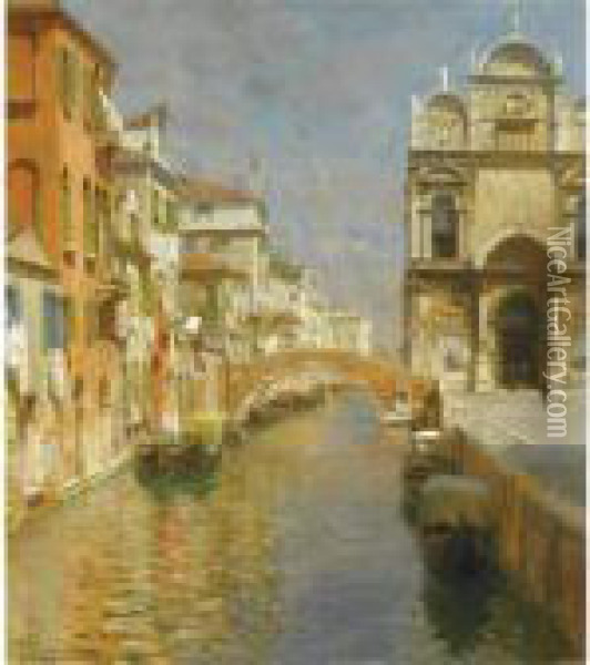 The Rio Dei Mendicanti And The Scuola Grande Di San Marco, Venice Oil Painting - Rubens Santoro