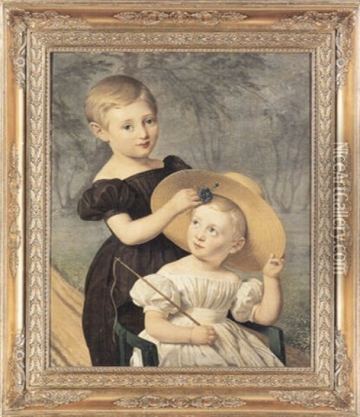 Portraet Af Brodrene Theodor Og Thorvald Damborg Oil Painting - Louis Auguste Francois Aumont
