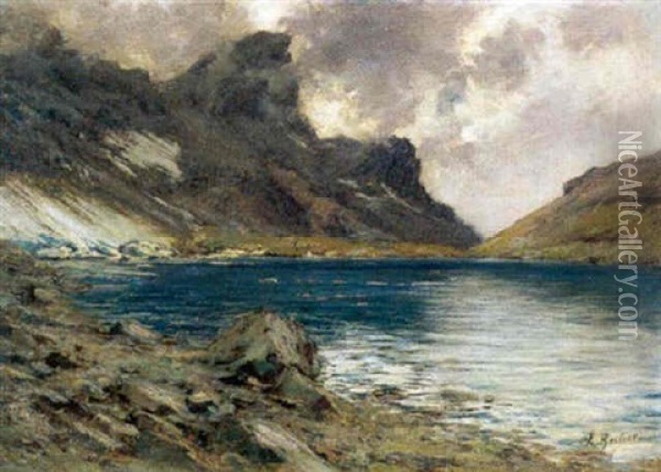 Entre Deux Pluies Au Lac Crozet (belledonne) Oil Painting - Charles Alexandre Bertier