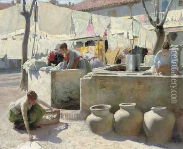 Washerwomen Oil Painting - Charles Frederick Ulrich