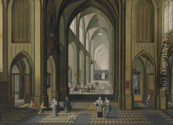 I Interior Of A Gothic Church Oil Painting - Pieter Neefs The Elder, Frans The Younger Francken