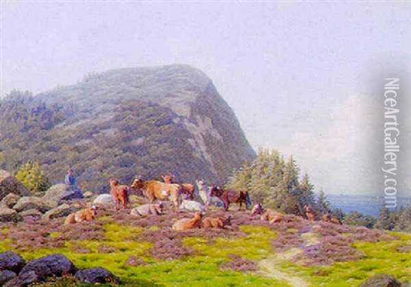 Klippelandskab Med Kvaeg Oil Painting - Carl Frederik Bartsch