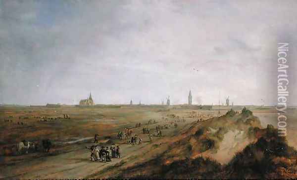 Landscape with a view of Ostend Oil Painting - Robert van den Hoecke